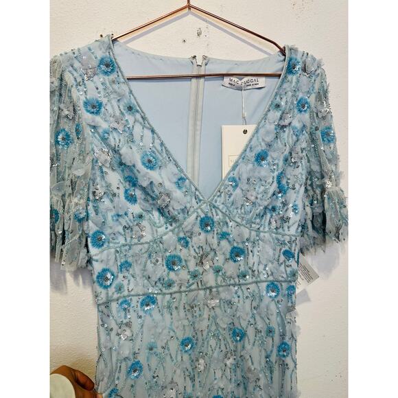 NWT MAC DUGGAL Powder Blue Embellished V-Neck Empire Waist Ruffle Hem Gown 6 - Picture 8 of 14